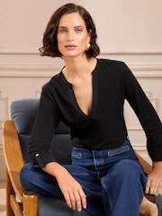 Love & Roses Black Long Sleeve V Neck Jersey T-Shirt - Image 1 of 4