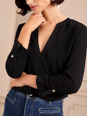 Love & Roses Black Long Sleeve V Neck Jersey T-Shirt - Image 2 of 4