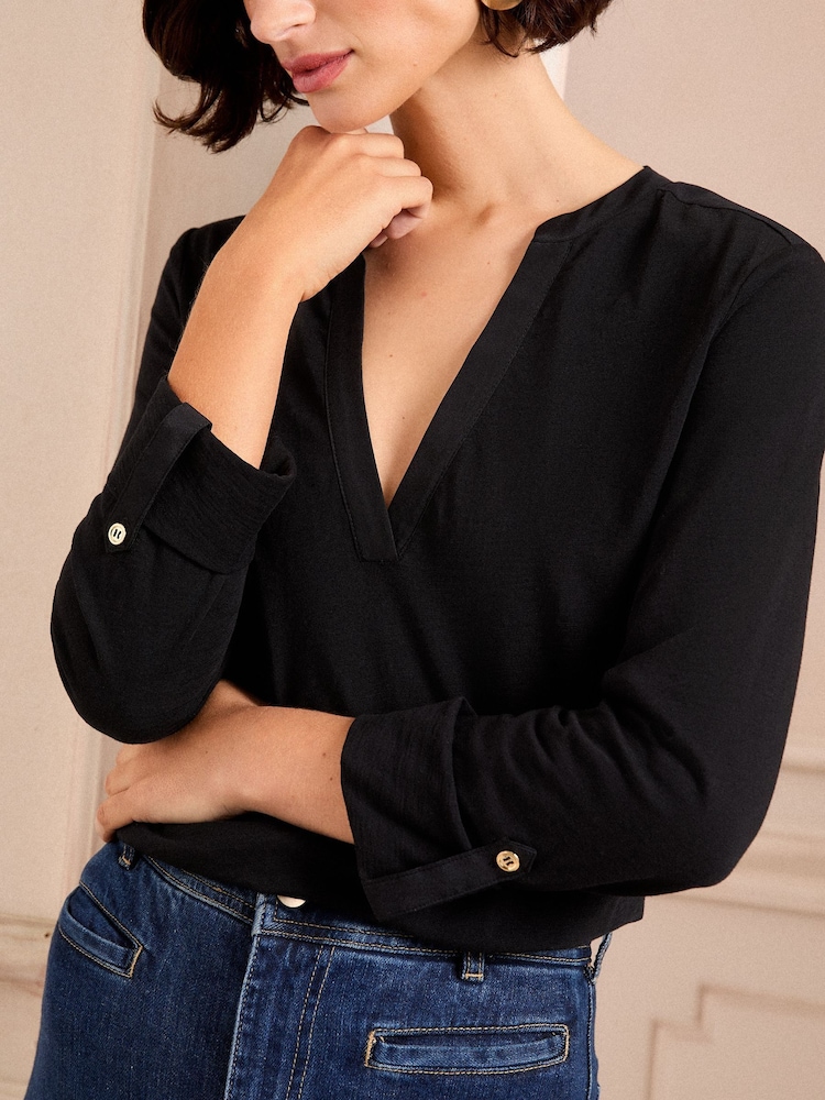 Love & Roses Black Long Sleeve V Neck Jersey T-Shirt - Image 2 of 4