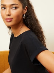 Love & Roses Jersey-T-Shirt mit Rundhalsausschnitt und gewebtem Besatz im Leinenlook - Bild 2 von 3