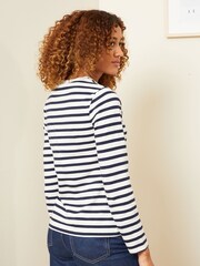 Love & Roses Ivory White Floral Embroidery Stripe Long Sleeve Jersey Top - Image 3 of 4