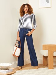 Love & Roses Ivory White Floral Embroidery Stripe Long Sleeve Jersey Top - Image 4 of 4