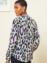 Love & Roses Grey Animal V Neck Utility Button Through Shirt - Image 3 of 4