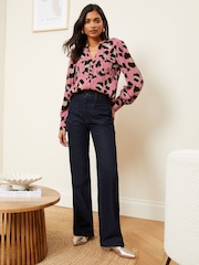 Love & Roses Pink Animal V Neck Utility Button Through Shirt - Image 4 of 4