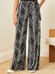 Love & Roses Black and White Polka Dot Printed Belted Wide Leg Trousers - Image 1 of 1