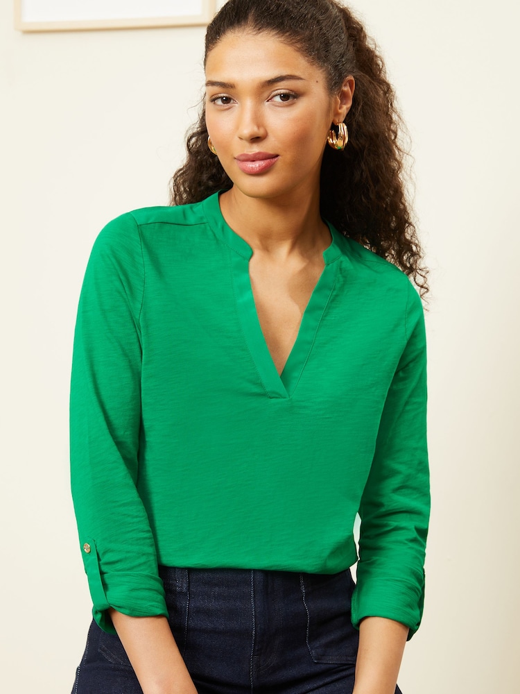 Love & Roses Green Long Sleeve V Neck Jersey T-Shirt - Image 1 of 4 Love & Roses Green Long Sleeve V Neck Jersey T-Shirt - Image 1 of 4