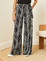 Love & Roses Black and White Polka Dot Petite Printed Belted Wide Leg Trousers - Image 1 of 4