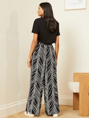 Love & Roses Black and White Polka Dot Petite Printed Belted Wide Leg Trousers - Image 3 of 4