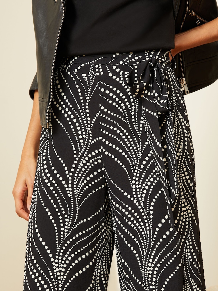 Love & Roses Black and White Polka Dot Petite Printed Belted Wide Leg Trousers - Image 4 of 4 Love & Roses Black and White Polka Dot Petite Printed Belted Wide Leg Trousers - Image 4 of 4