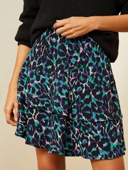 Love & Roses Blue Animal Printed Tiered Ruffle Mini Skirt - Image 1 of 1