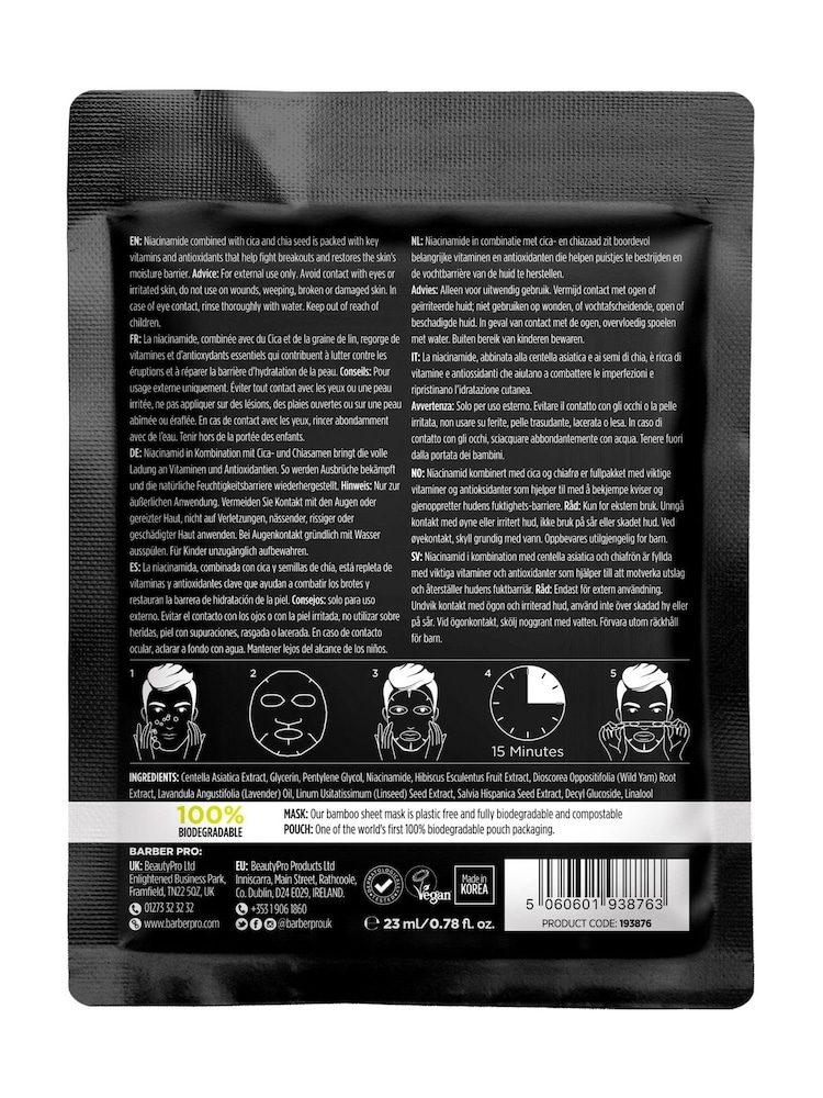BARBER PRO BLEMISH CONTROL Cica + Niacinamide Sheet Mask - Image 5 of 5