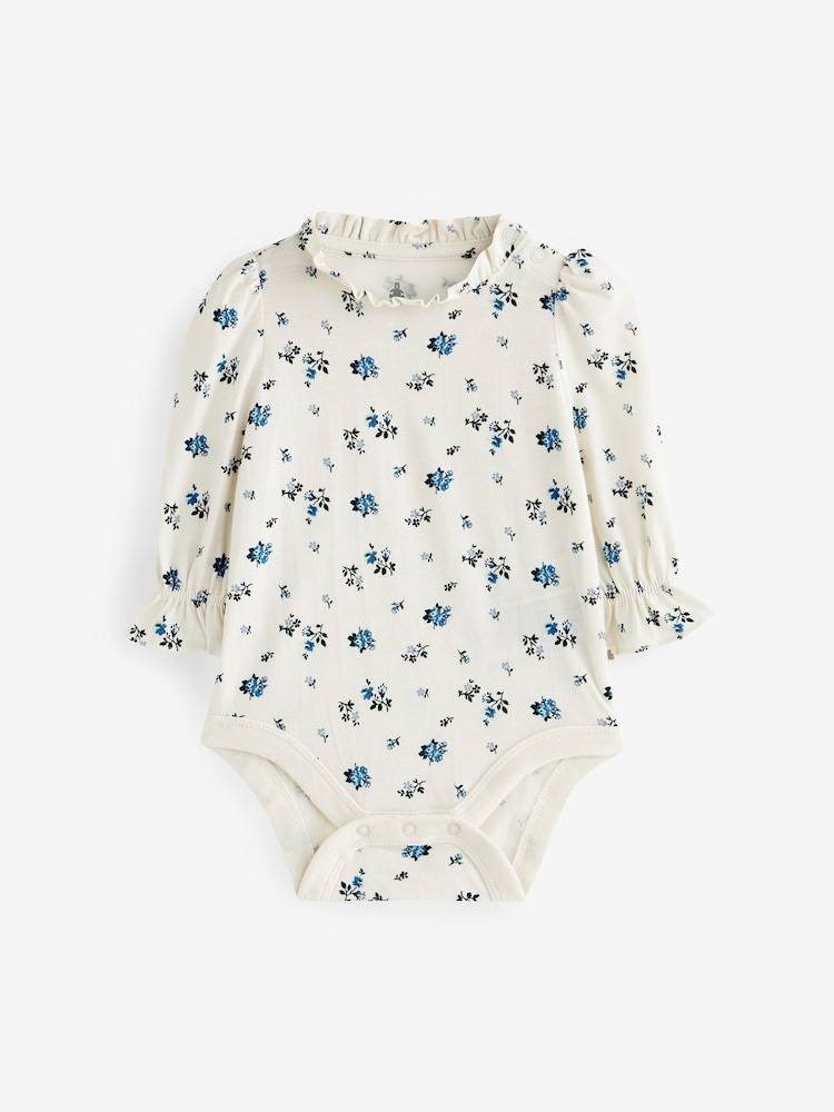 Gap White & Blue Ruffle Long Sleeve Baby Bodysuit - Image 1 of 1