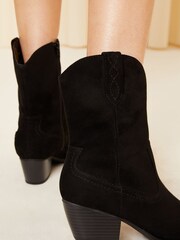 Friends Like These Black Faux Suede Mid Calf Cowboy Boot - Image 2 of 4