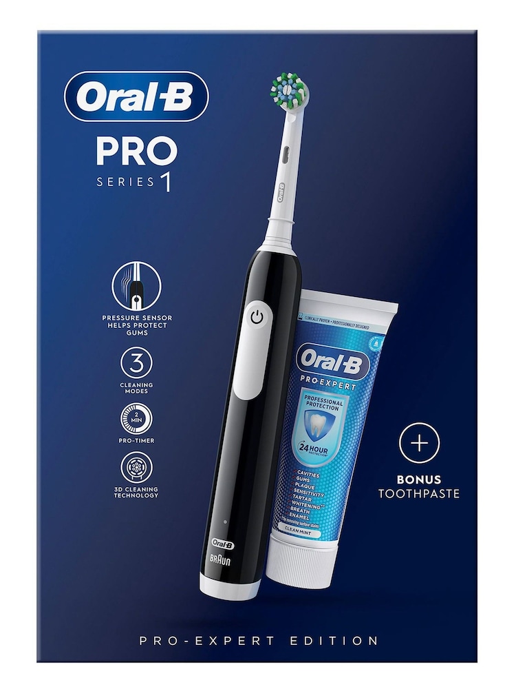 Oral-B Pro Series 1 Black Electric Toothbrush + Toothpaste, Designed By Braun - Image 1 of 5