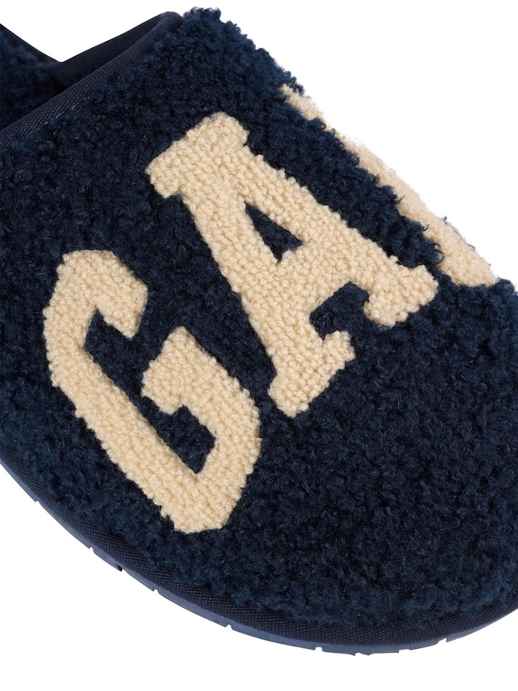 Gap Navy Blue Men's Plano Logo Borg Slippers - Image 4 of 5