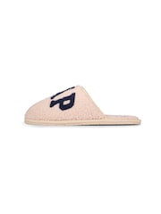 Gap Cream and Navy Blue Women's Plano Logo Borg Slippers - Image 2 of 5