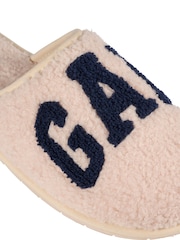 Gap Cream and Navy Blue Women's Plano Logo Borg Slippers - Image 4 of 5
