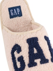 Gap Cream and Navy Blue Women's Plano Logo Borg Slippers - Image 5 of 5