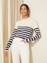 Friends Like These Navy Blue Ribbed Funnel Neck Jumper - Image 1 of 4