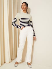 Friends Like These Navy Blue Ribbed Funnel Neck Jumper - Image 3 of 4
