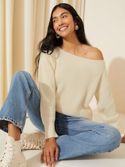 Friends Like These Neutral Off The Shoulder Jumper - Image 2 of 4