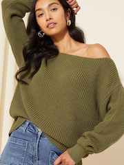 Friends Like These Moss Green Off The Shoulder Jumper - Image 1 of 4
