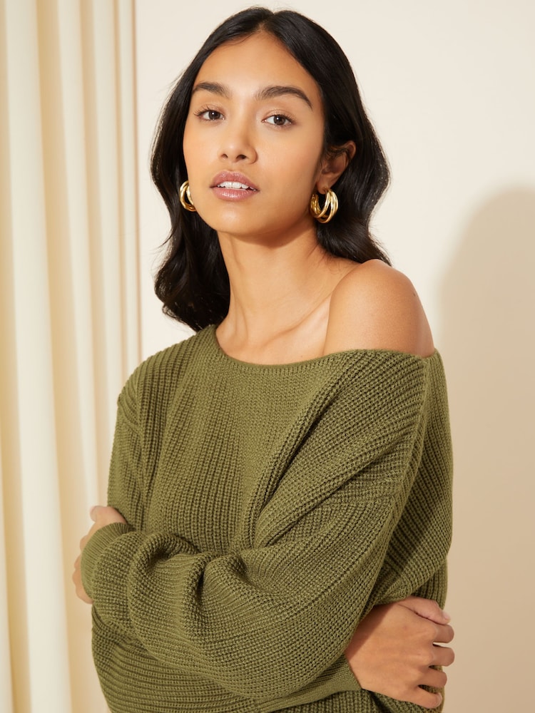 Friends Like These Moss Green Off The Shoulder Jumper - Image 2 of 4