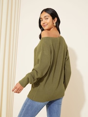 Friends Like These Moss Green Off The Shoulder Jumper - Image 4 of 4