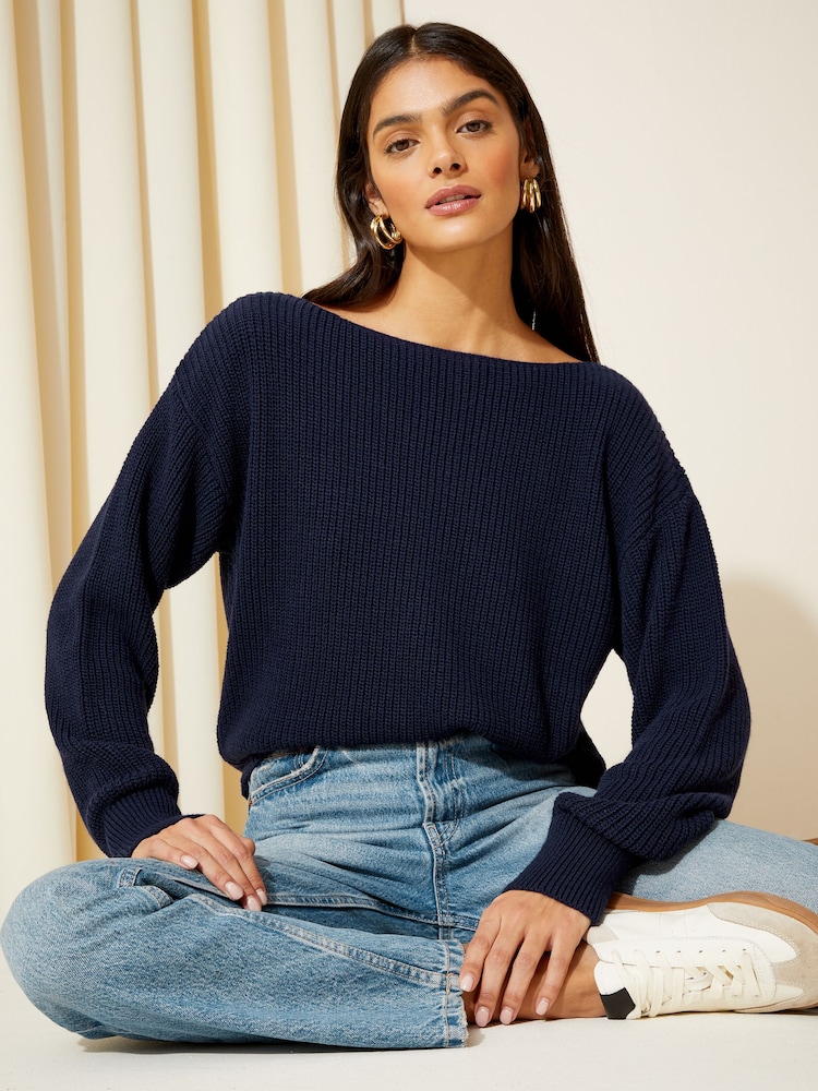 Friends Like These Navy Blue Off The Shoulder Jumper - Image 1 of 4