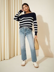 Friends Like These Navy Blue stripe Off The Shoulder Jumper - Image 2 of 4