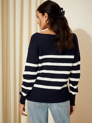 Friends Like These Navy Blue stripe Off The Shoulder Jumper - Image 4 of 4