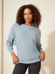 Friends Like These Blue Batwing Knitted Off The Shoulder Jumper - Image 1 of 4