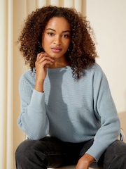 Friends Like These Blue Batwing Knitted Off The Shoulder Jumper - Image 2 of 4