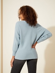 Friends Like These Blue Batwing Knitted Off The Shoulder Jumper - Image 4 of 4