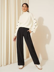 Friends Like These Cream Flute Sleeve Button Funnel Neck Knit Jumper - Image 3 of 4