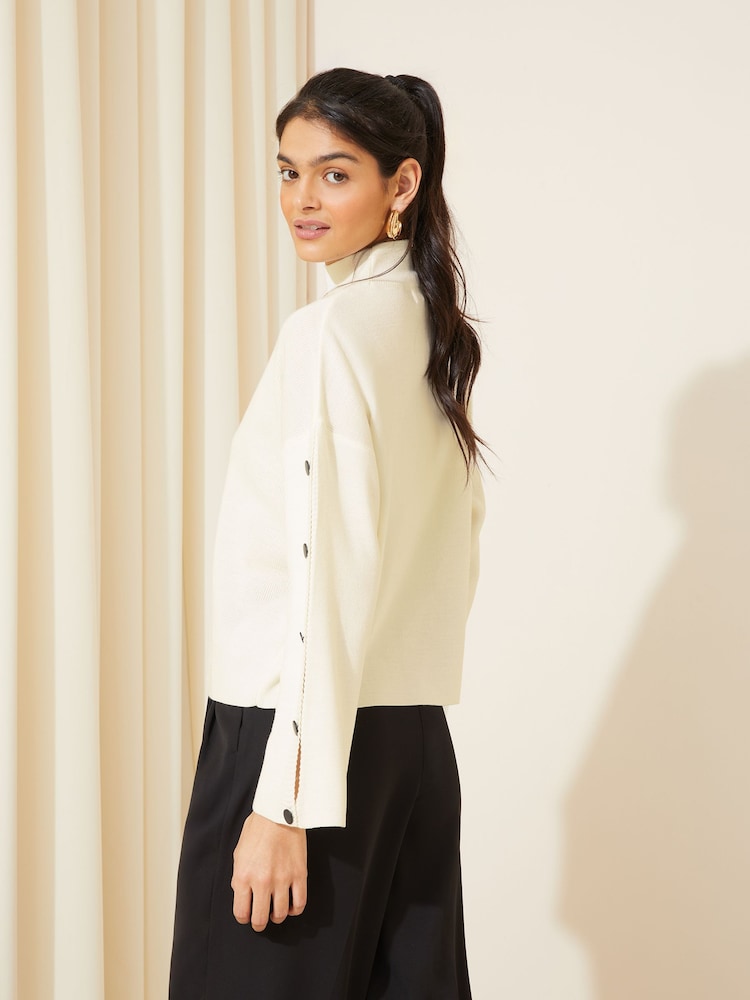Friends Like These Cream Flute Sleeve Button Funnel Neck Knit Jumper - Image 4 of 4