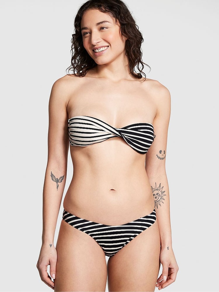 Victoria's Secret PINK Black And Creamer Stripe Strapless Bikini Top - Image 1 of 3