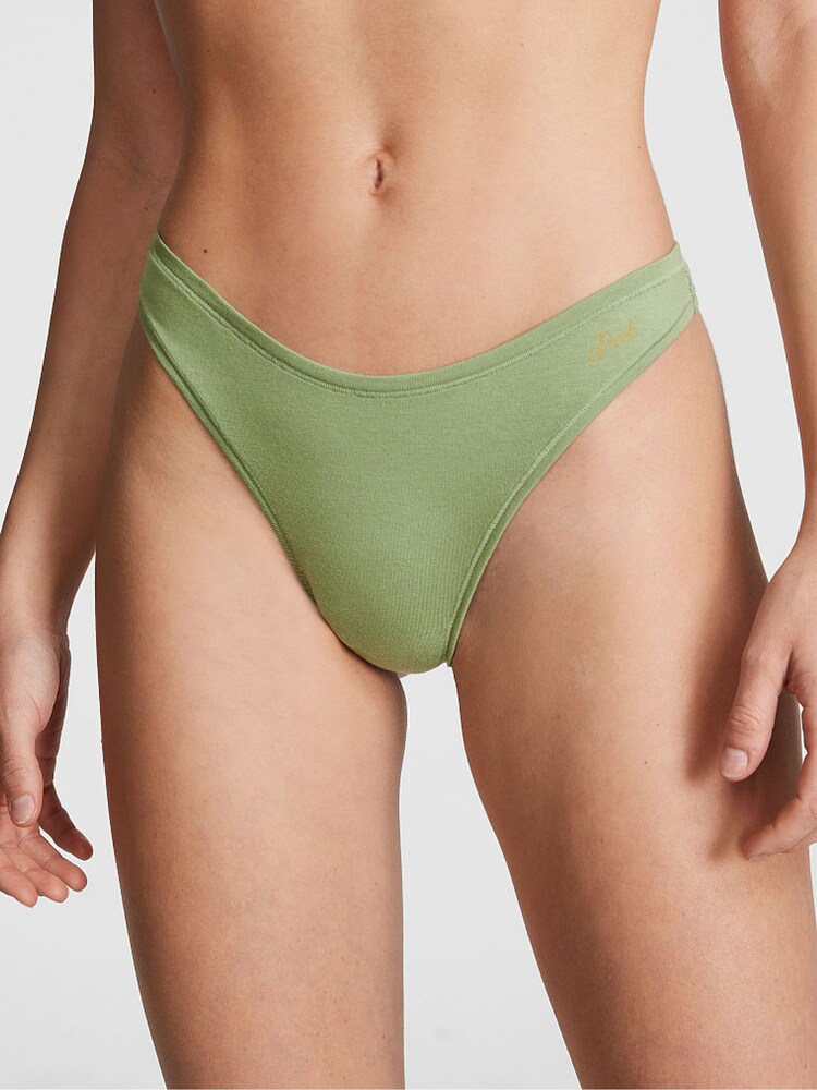 Victoria's Secret PINK Wild Grass Green Cotton Thong Knickers - Image 1 of 1