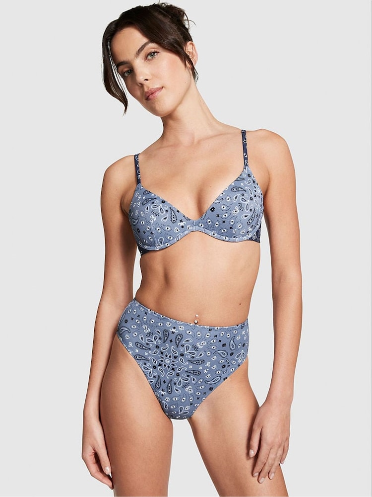 Victoria's Secret PINK Midnight Navy Blue Bandana Push Up Bikini Top - Image 1 of 3
