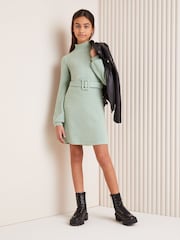Lipsy Sage Green Cosy Rib Belted Dress (5-16yrs) - Image 2 of 4