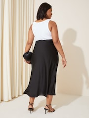 Curves Like These Black Curve Satin Bias Midi Skirt - Image 2 of 4