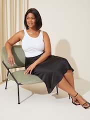Curves Like These Black Curve Satin Bias Midi Skirt - Image 4 of 4