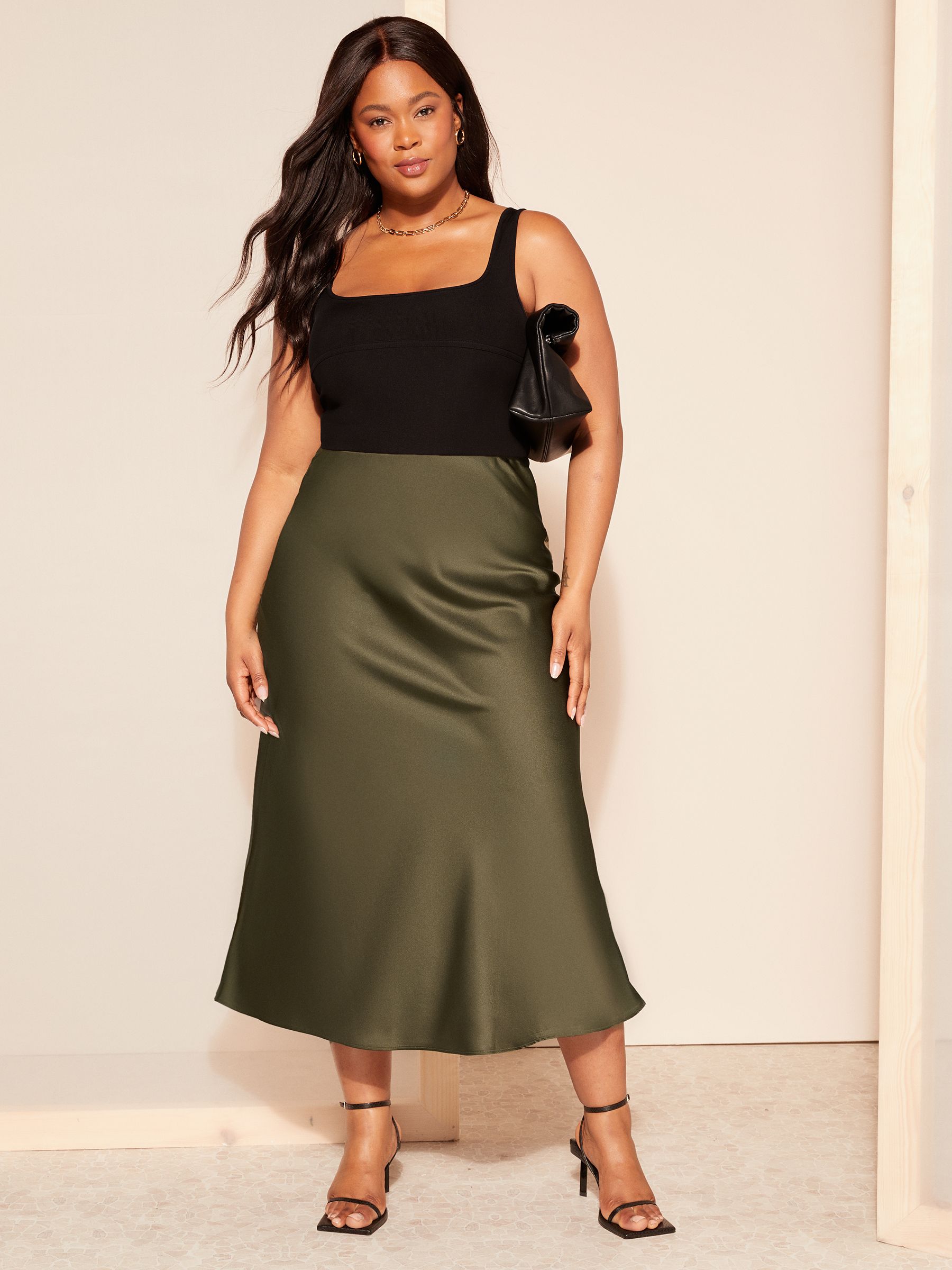 Buy Friends Like These Green Curve Satin Bias Midi Skirt from Next Luxembourg