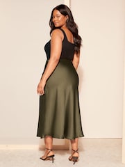 Friends Like These Green Curve Satin Bias Midi Skirt - Image 4 of 4