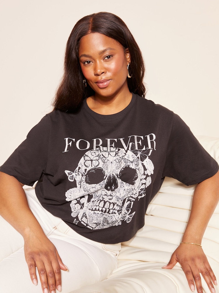 Curves Like These Black Skull Short Sleeve Graphic T-Shirt - Image 1 of 4