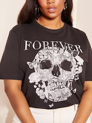 Curves Like These Black Skull Short Sleeve Graphic T-Shirt - Image 3 of 4