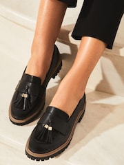 Lipsy Black Wide FIt Tassel Chunky Slip On Loafer - Image 1 of 4