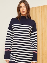 Love & Roses Navy Blue Cosy Funnel Neck Button Shoulder Knitted Dress - Image 1 of 4