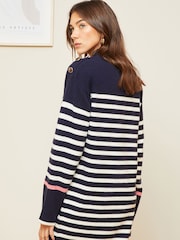 Love & Roses Navy Blue Cosy Funnel Neck Button Shoulder Knitted Dress - Image 3 of 4