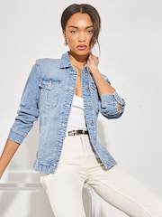 Lipsy Blue Denim Belted Button Through Jacket - Image 2 of 4